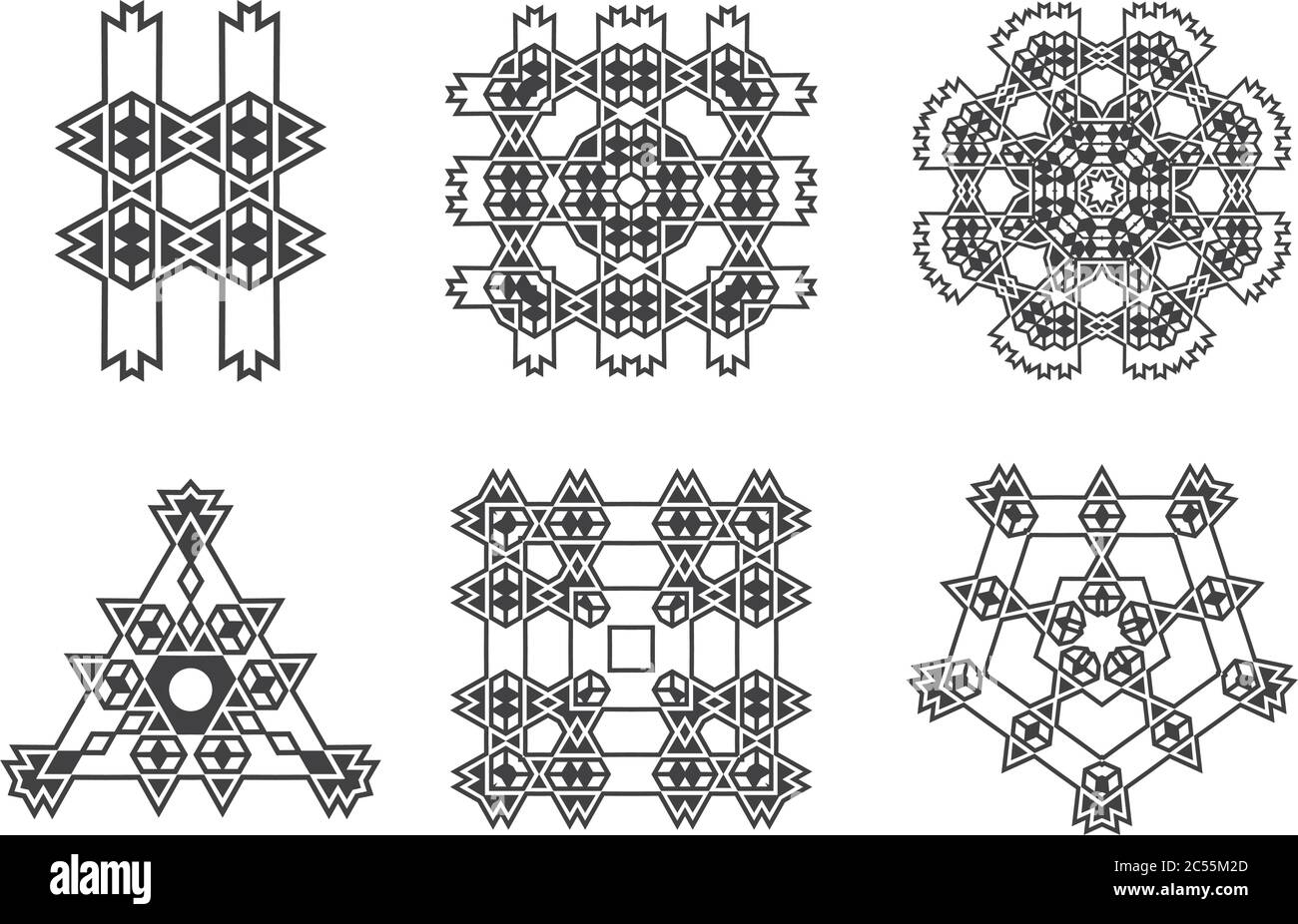 La méditation vectorielle ethnique Fractal Mandala ressemble à un flocon de neige ou à un motif aztèque Maya ou à une fleur trop isolée sur blanc Illustration de Vecteur