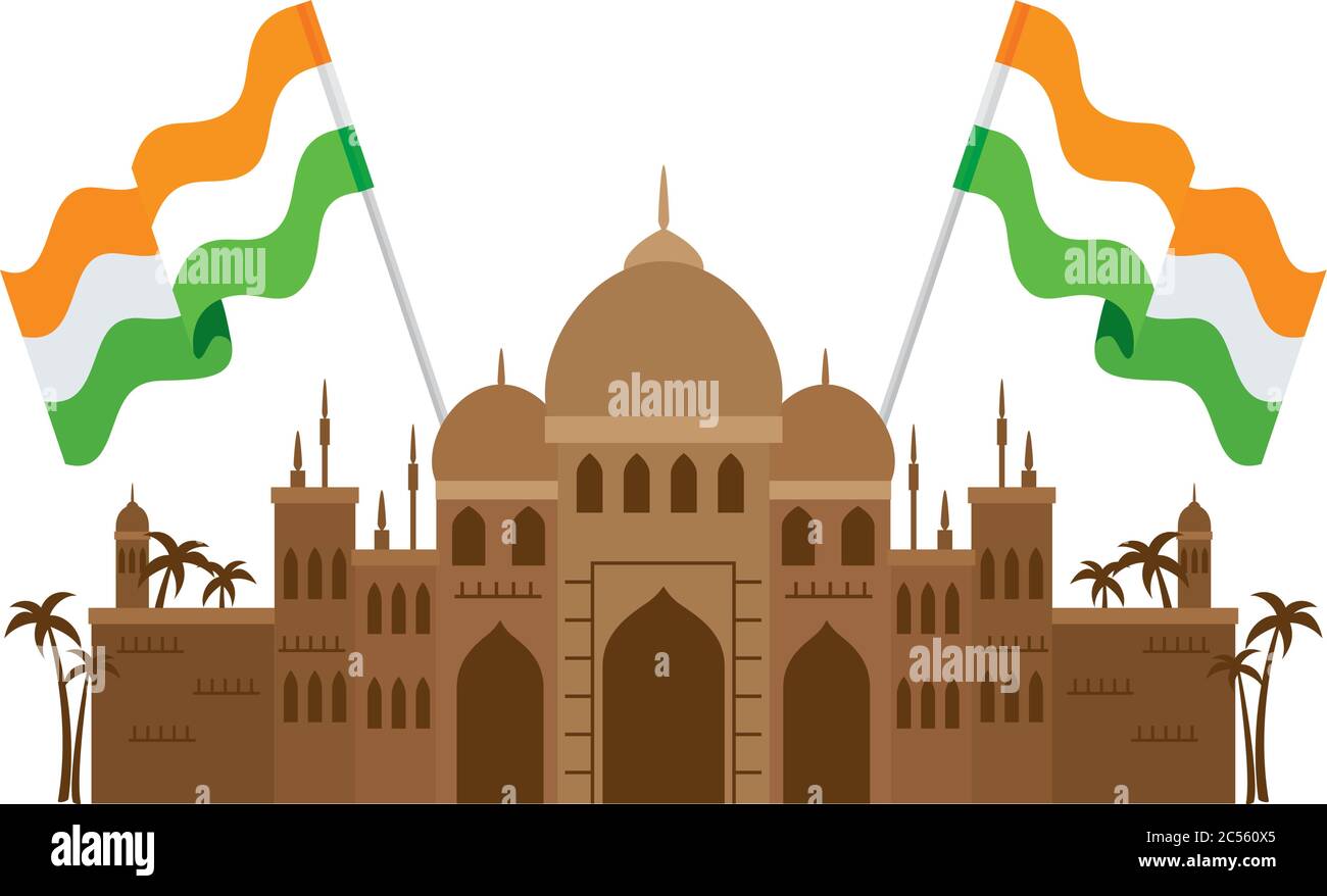 taj mahal, monument célèbre avec drapeaux inde Illustration de Vecteur