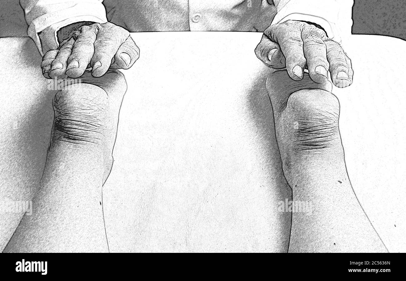Illustration de l'application de la technique japonaise de Reiki sur les pieds d'une personne Banque D'Images