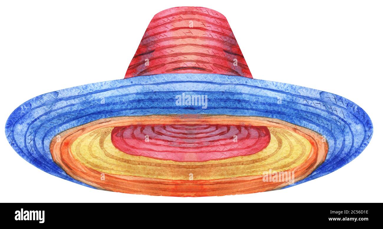 Chapeau mexicain de mode sombrero, dessin à la main aquarelle illustration Banque D'Images