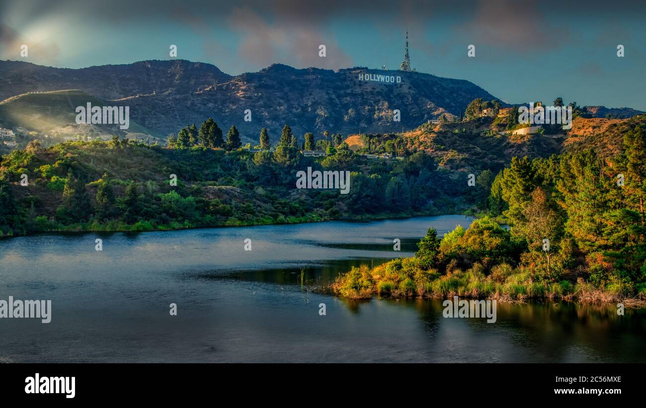 Lake Hollywood et panneau Hollywood Banque D'Images