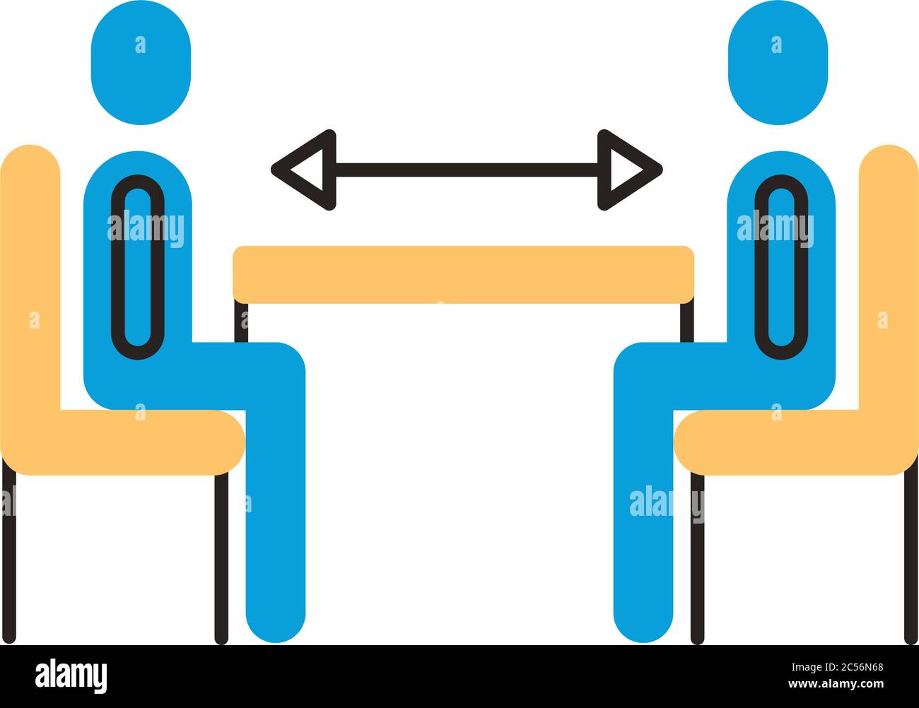 humains distance social dans table de dîner plat style icône vecteur illustration design Illustration de Vecteur