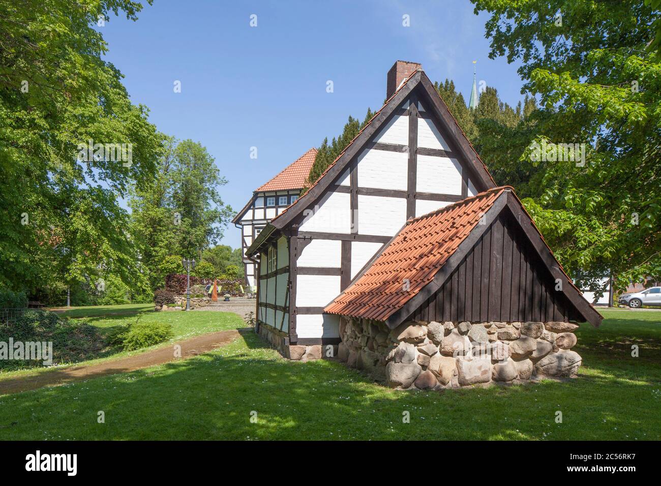 Bürgerhausgarten ensemble à colombages, maison à colombages, Sulingen, Basse-Saxe, Allemagne, Europe Banque D'Images