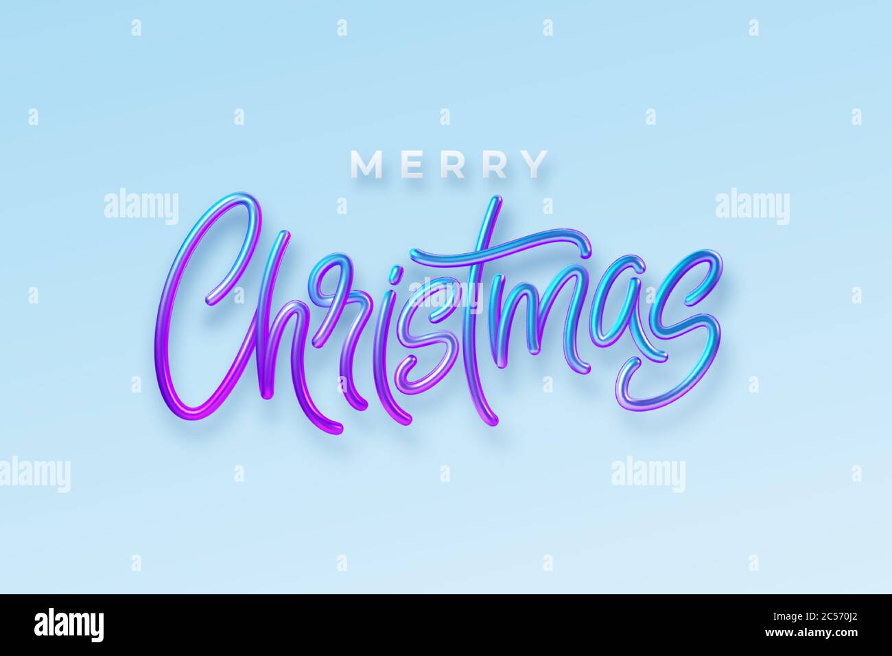 Inscription 3d réaliste Merry Christmas isolée sur. Caractères bleu brillant et rose hologramme. Illustration vectorielle Illustration de Vecteur