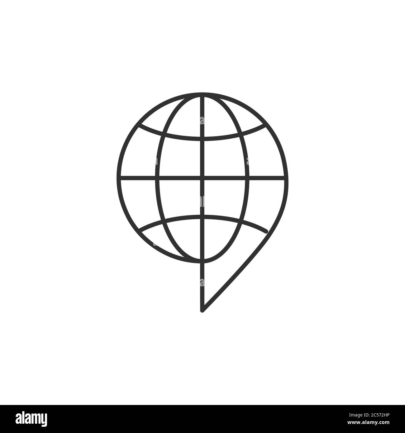 Pointeur de carte avec icône linéaire globe terrestre. Contour modifiable. Illustration vectorielle de stock isolée sur fond blanc. Illustration de Vecteur