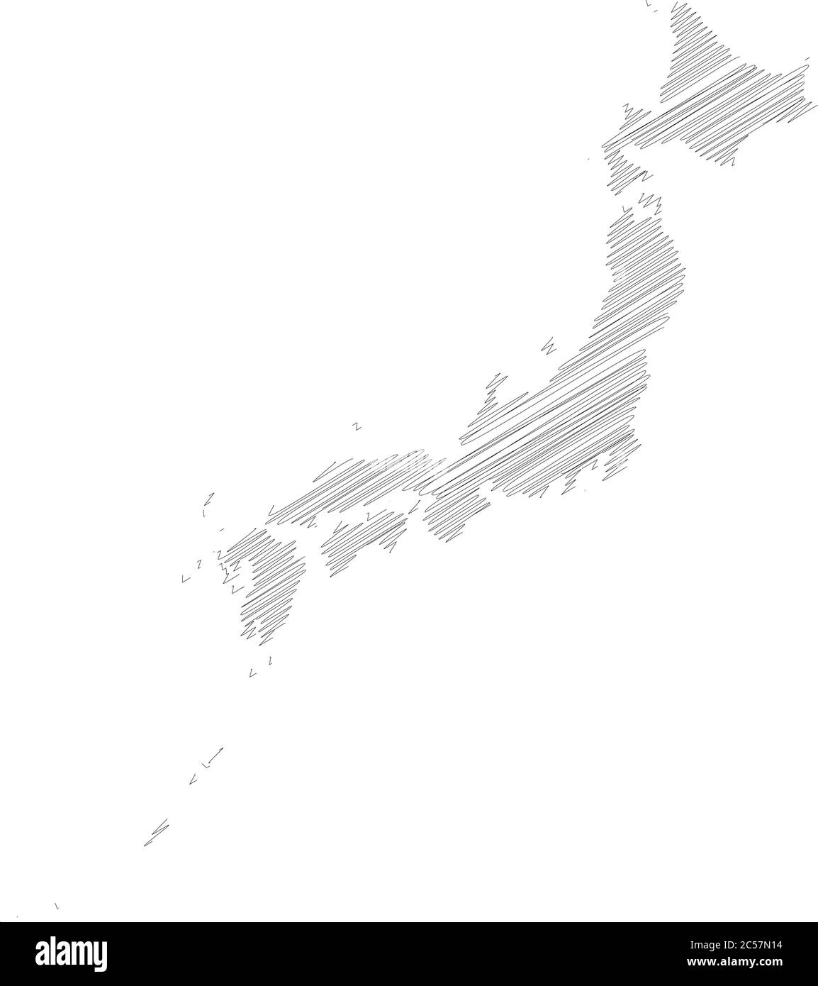 Japon - croquis de scribble crayon plan de silhouette de la région avec ombre portée. Illustration simple à vecteur plat. Illustration de Vecteur