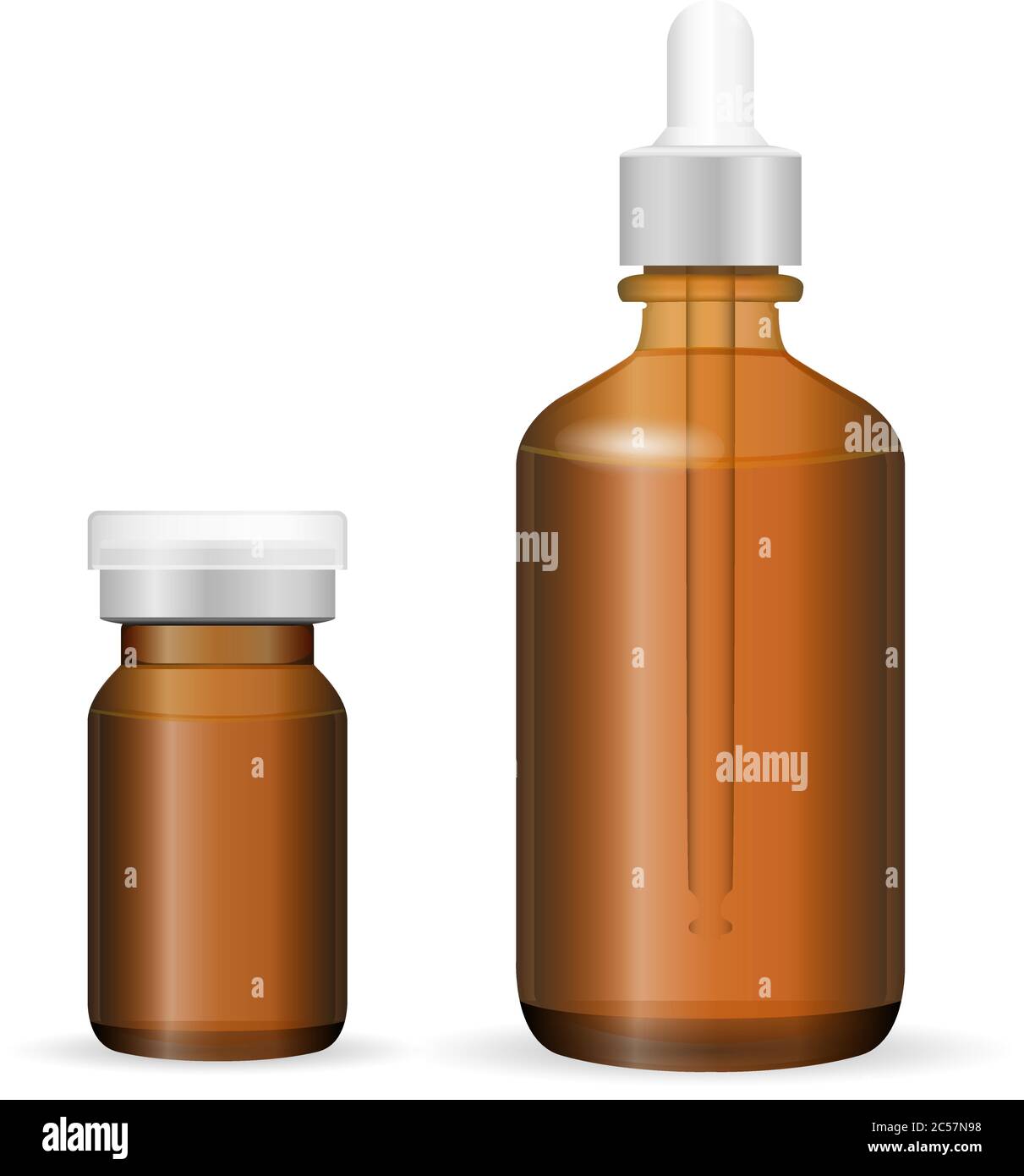 Ensemble de bouteilles en verre ou en plastique marron pour cosmétiques, médicaments. Illustration du vecteur EPS. Flacons d'injection et compte-gouttes isolés sur fond. Illustration de Vecteur
