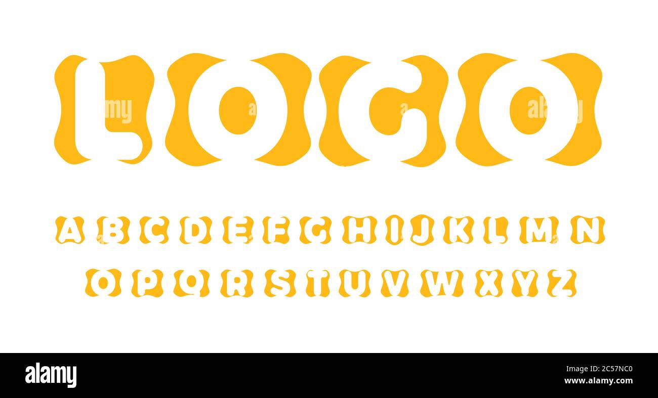 Lettres drôles orange, police de caractères provenant d'espaces négatifs de lettres, lettres carrées, conception typographique pour logos, en-têtes et affiches, typographie vectorielle Illustration de Vecteur
