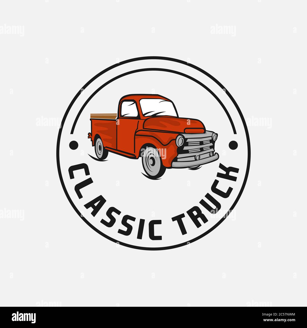 Camion classique, logo Vintage Farm Food. Logo gravé. Illustration vectorielle.EPS 10 Illustration de Vecteur