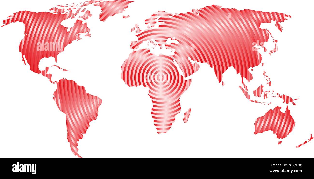 Carte du monde des anneaux concentriques gris sur fond blanc. Communication mondiale radio Waves concept moderne design vecteur papier peint. Illustration de Vecteur