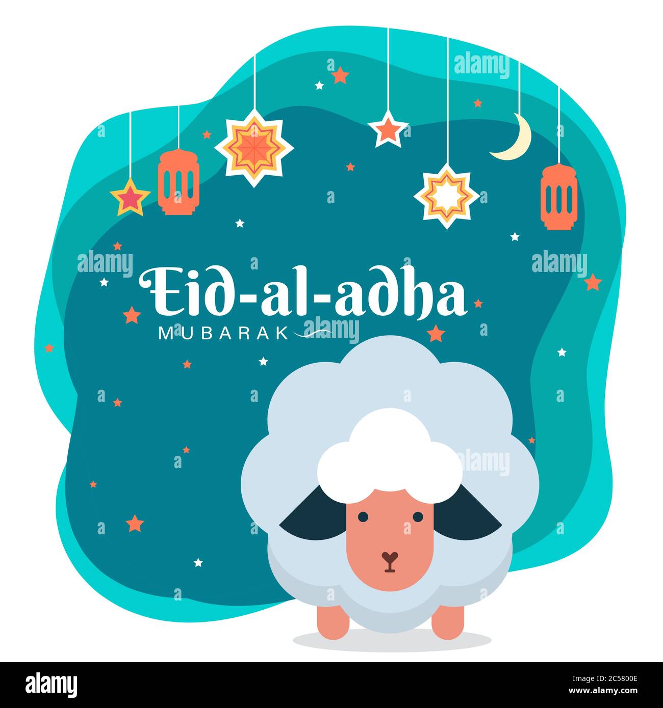 EID al adha mubarak, chèvre, brebis illustration de voeux affiche, carte, illustration vectorielle Illustration de Vecteur