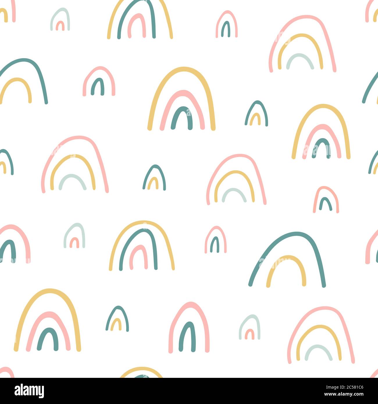Motif sans coutures arc-en-ciel. Texture arc-en-ciel unique dessinée à la main. Fond de bébé mignon pour enfants dans des couleurs pastel. Douche de bébé. Joli dessin animé. Vecteur Illustration de Vecteur
