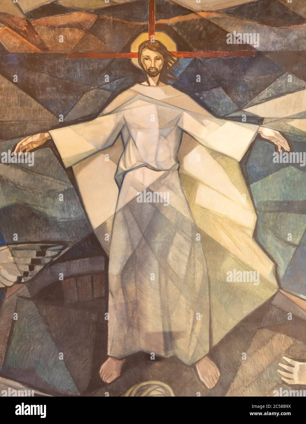 BARCELONE, ESPAGNE - 5 MARS 2020 : la fresque moderne de l'Ascension du Seigneur dans l'église Santuario Maria Auxiliadora i Sant Josep. Banque D'Images