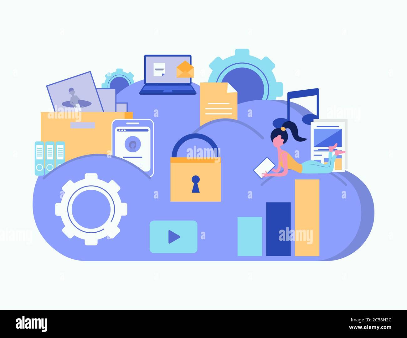 Concept de sécurité du Cloud. Stockage dans le Cloud. Cloud computing. Concept métier de protection des données. Illustration vectorielle. Illustration de Vecteur