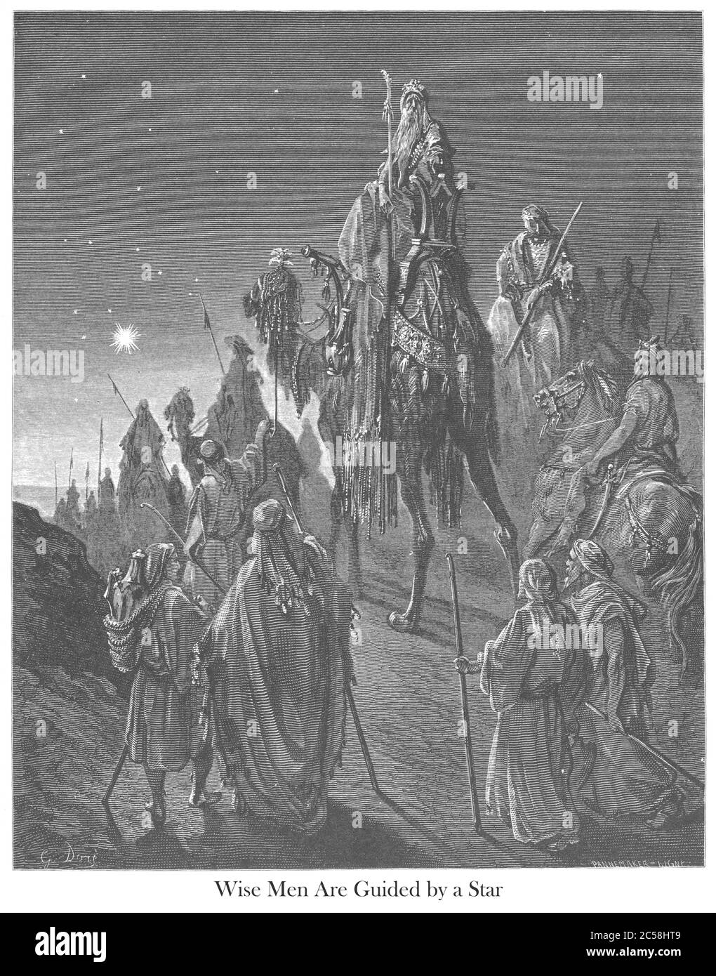 Les Sages guidés par l'étoile [Matthieu 2:1-2] du livre 'Galerie de la Bible' illustré par Gustave Dore avec mémoire de Dore et lettre-presse descriptive par Talbot W. Chambers D.D. Publié par Cassell & Company Limited à Londres et simultanément par Mame à Tours, France en 1866 Banque D'Images