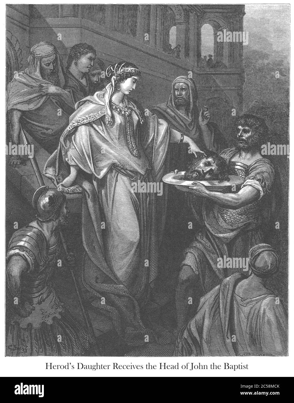 La fille d'Hérode recevant le chef de Jean-Baptiste [à savoir 14:8-10] du livre 'Galerie biblique' illustré par Gustave Dore avec mémoire de Dore et lettre-presse descriptive par Talbot W. Chambers D.D. Publié par Cassell & Company Limited à Londres et simultanément par Mame à Tours, France en 1866 Banque D'Images