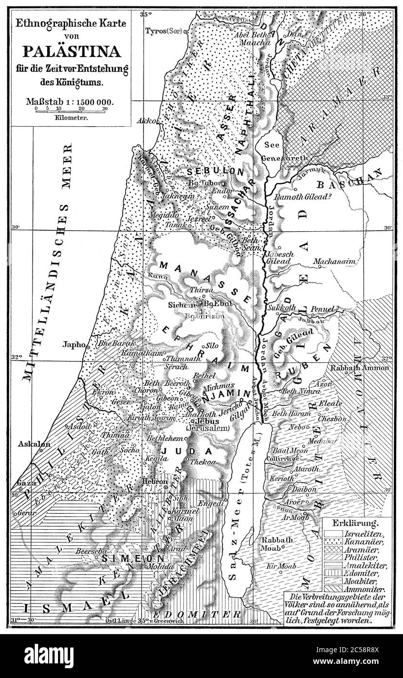 Carte ethnique de Palestine, 1000 BCE Banque D'Images