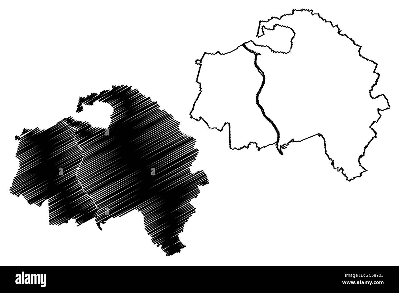 Département du Val-de-Marne (France, République française, Ile-de-France) carte illustration vectorielle, scribble sketch carte du Val-de-Marne Illustration de Vecteur