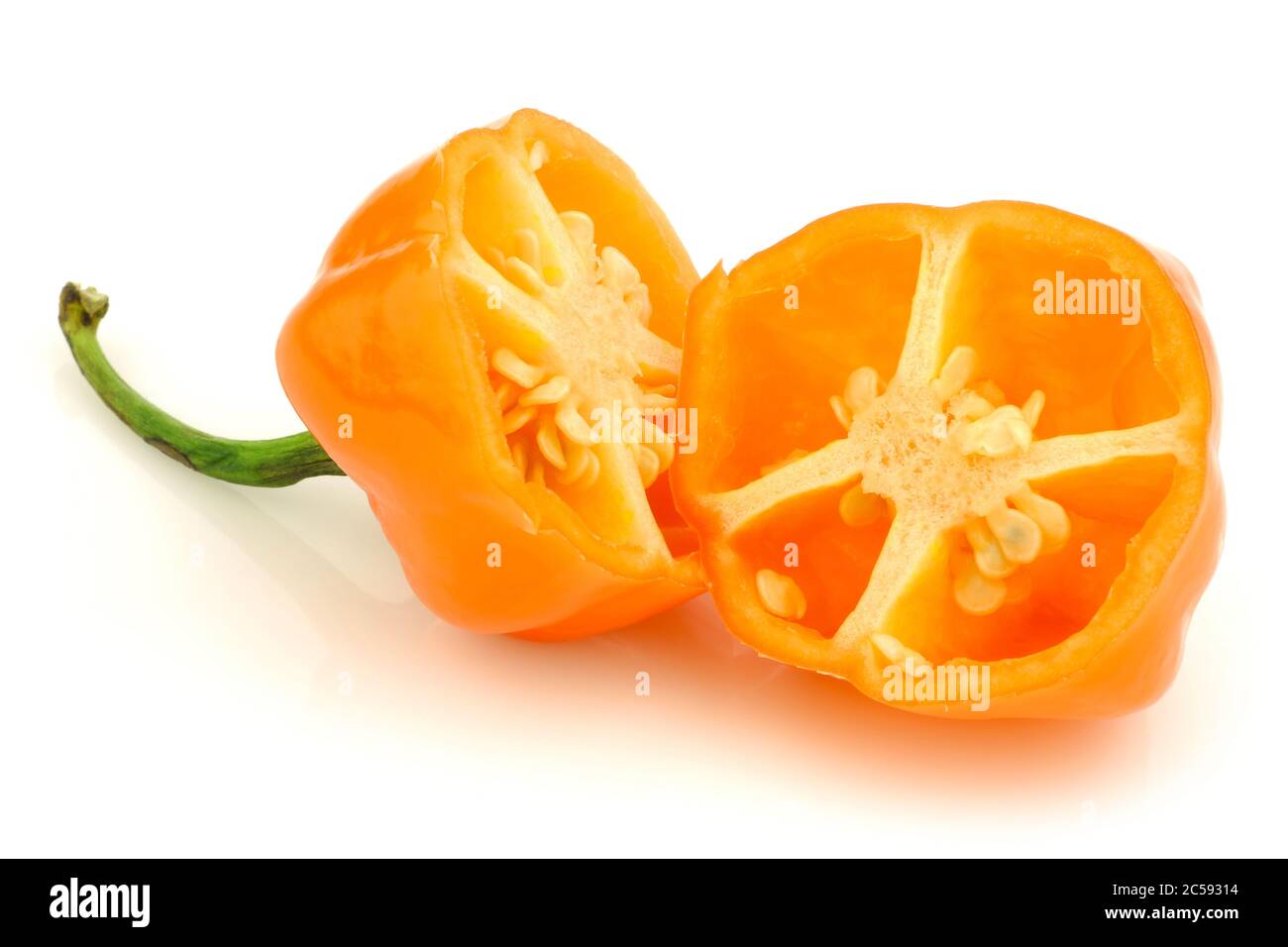 Piment fort épicé (Capsicum chinense) sur fond blanc Banque D'Images