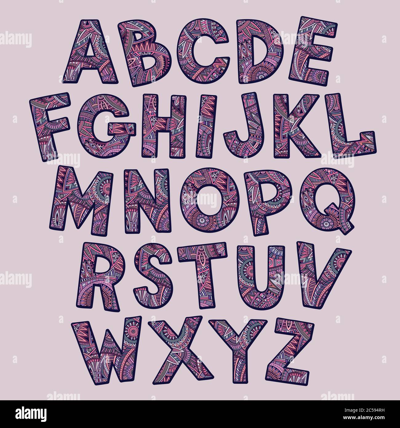 Dessin main dessin animé Doodle ethnique police ornementale Illustration de Vecteur