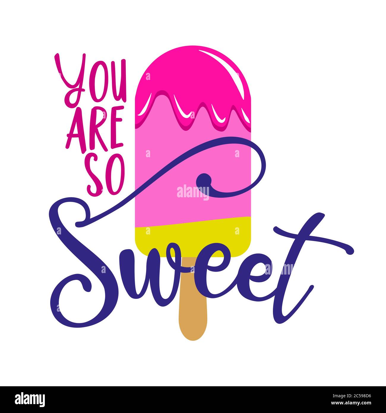 Vous Etes Si Doux Glace A La Fraise Sur Fond Blanc Avec Une Jolie Citation Mignonne Main De Glace Tiree Dans La Main De Femme Fun Heureux Gribouilles Pour Advertisi Image Vectorielle