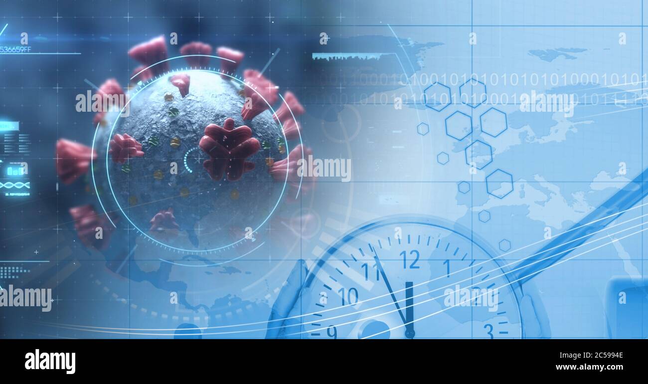 Oscilloscope pour la lecture des cellules Covid-19 contre horloge et traitement des données Banque D'Images