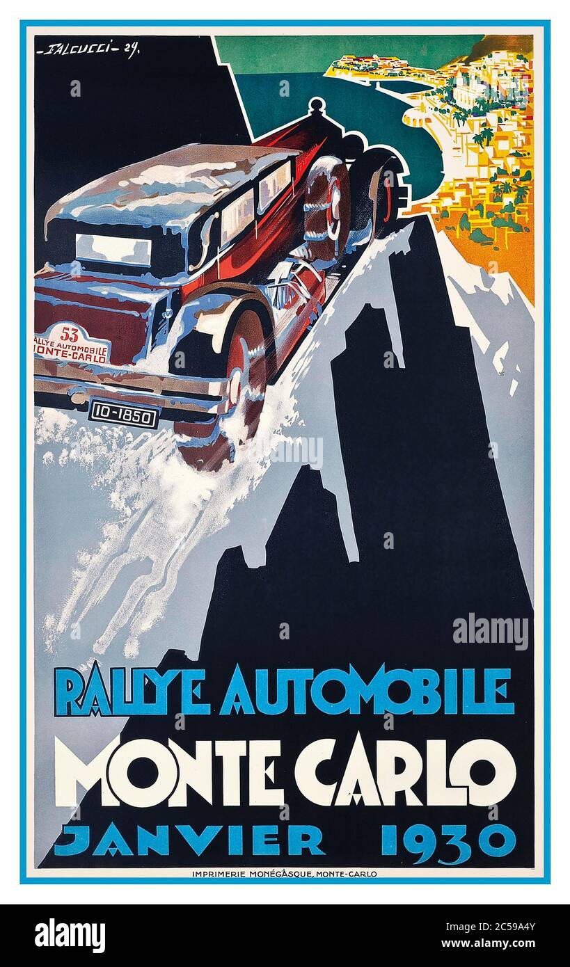 Vintage Monte Carlo Rally 1930 poster 'RALLYE AUTOMOBILE MONTE CARLO' lithographie en couleurs 1930 imprimé par Monégasque Monte Carlo, Banque D'Images