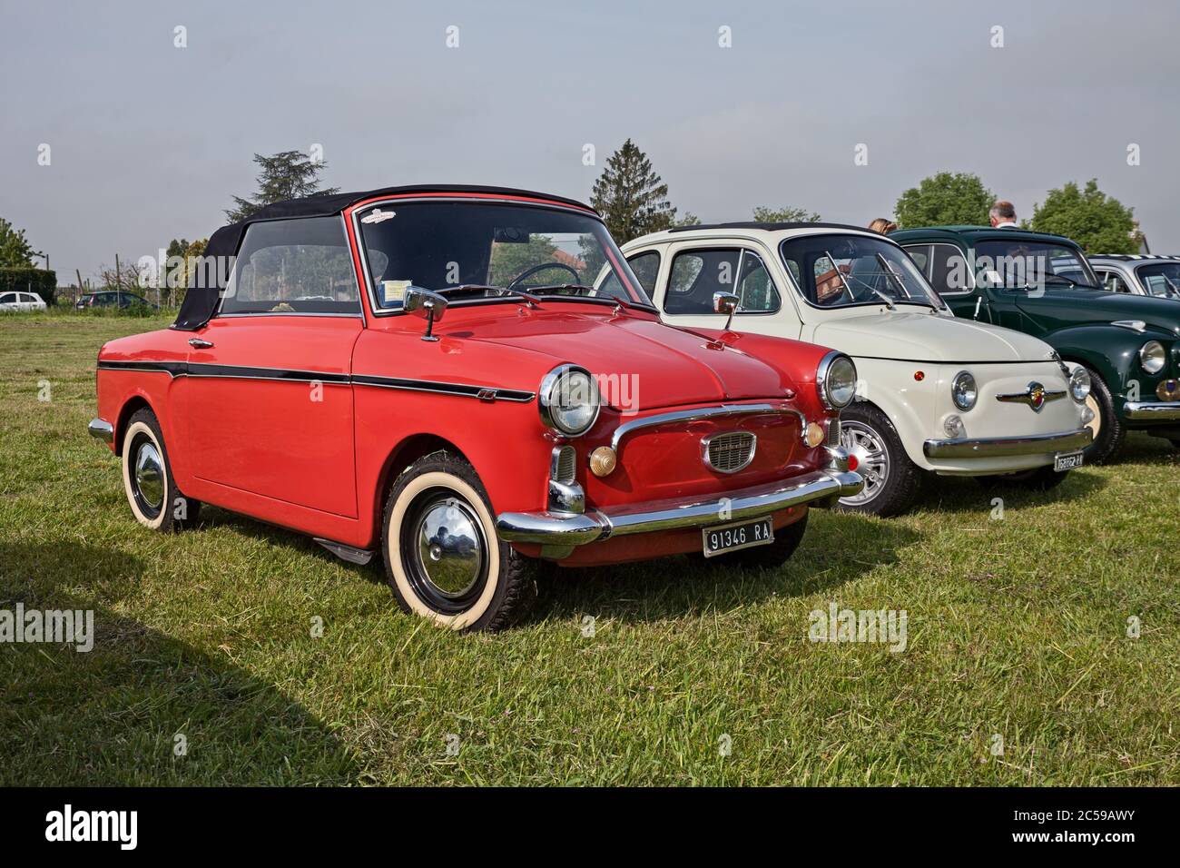 Voiture italienne vintage Autobianchi Bianchina Cabrio (basée sur Fiat 500) dans le rallye automobile classique XV Auto Raduno, le 25 avril 2015 à Piangipane, RA, Italie Banque D'Images