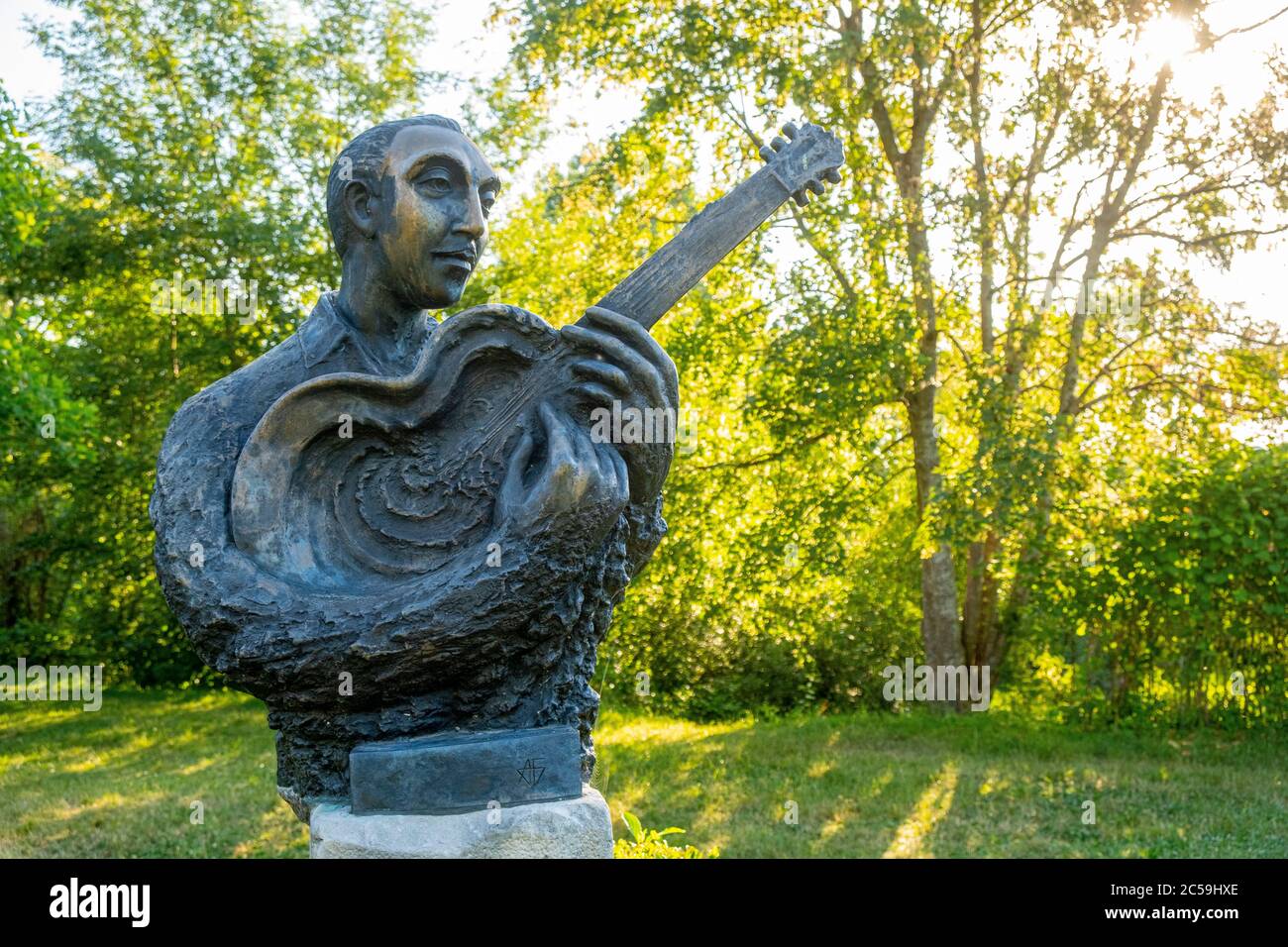 France, Seine et Marne, Samois sur Seine, buste de Django Reinhardt Banque D'Images