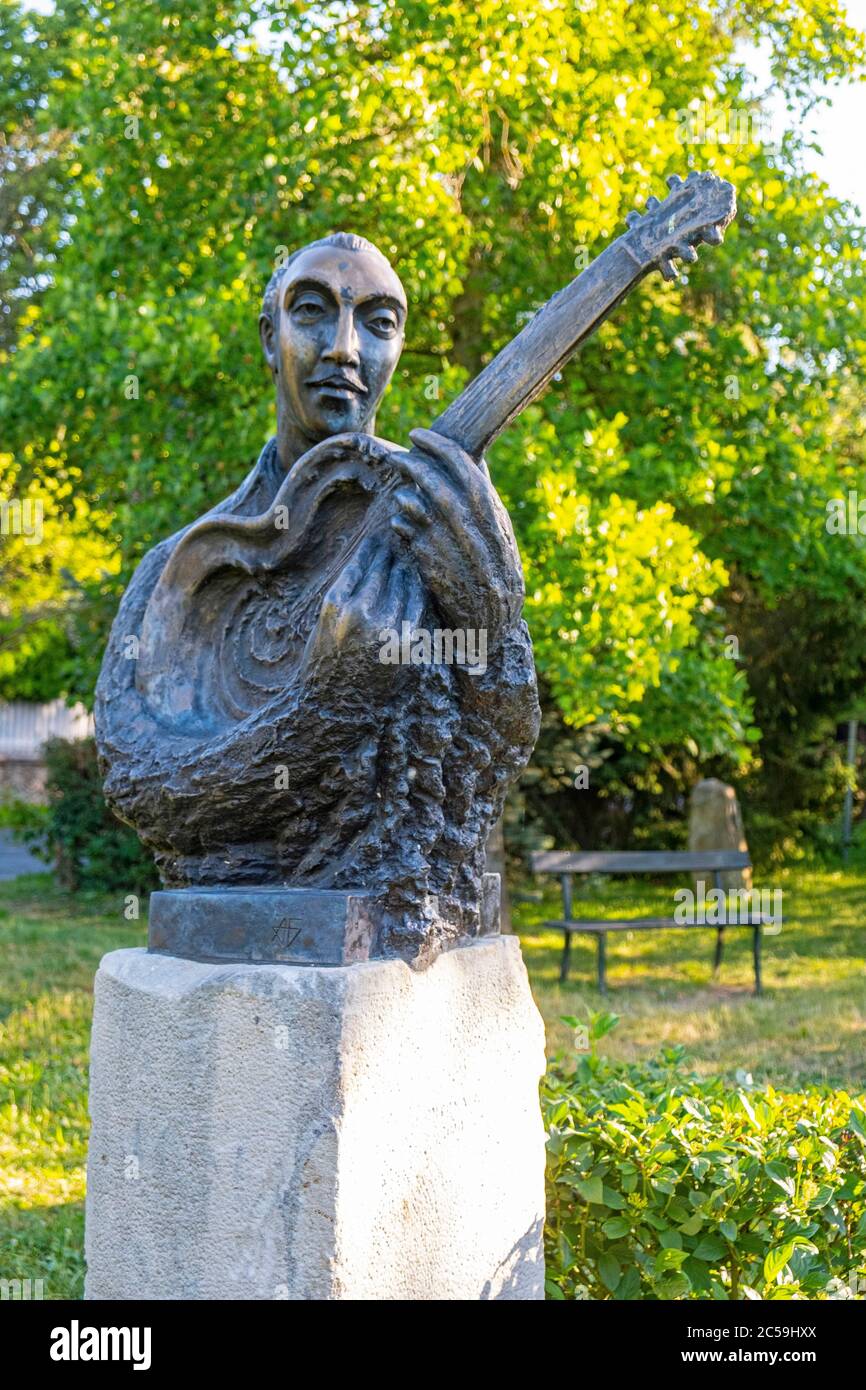 France, Seine et Marne, Samois sur Seine, buste de Django Reinhardt Banque D'Images