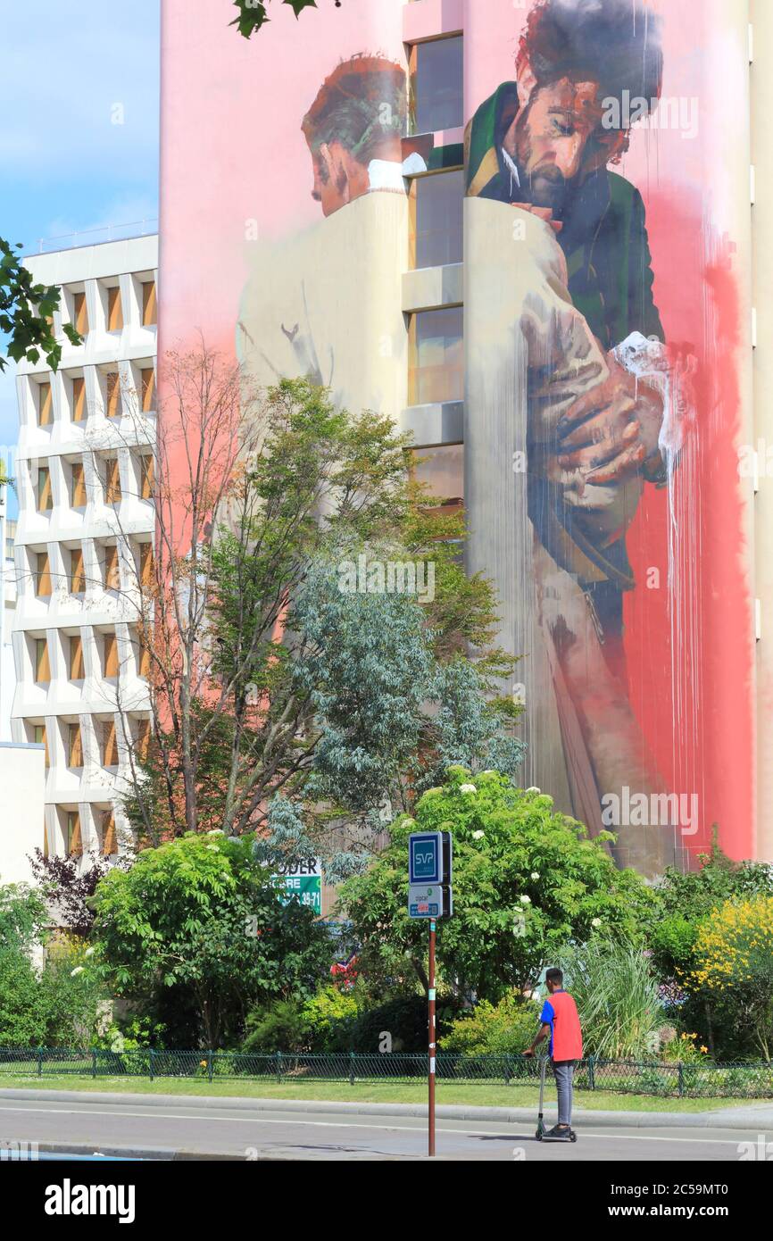 France, Paris, Boulevard Vincent Auriol, route artistique Street art 13, fresque de l'artiste irlandais Conor Harrington Banque D'Images