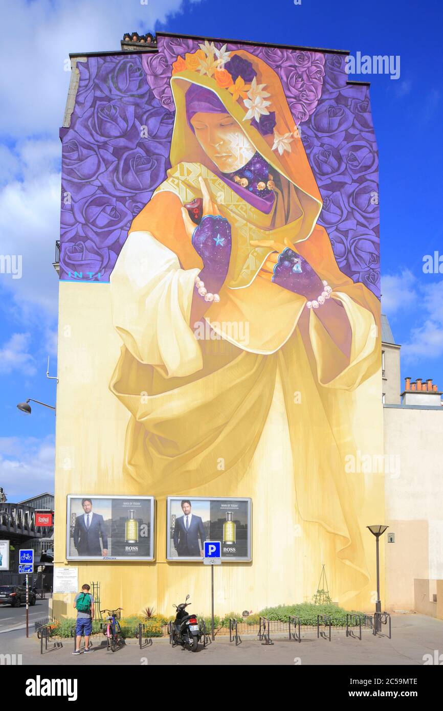 France, Paris, Boulevard Vincent Auriol, route artistique Street art 13, fresque de l'artiste chilien de rue Inti Banque D'Images
