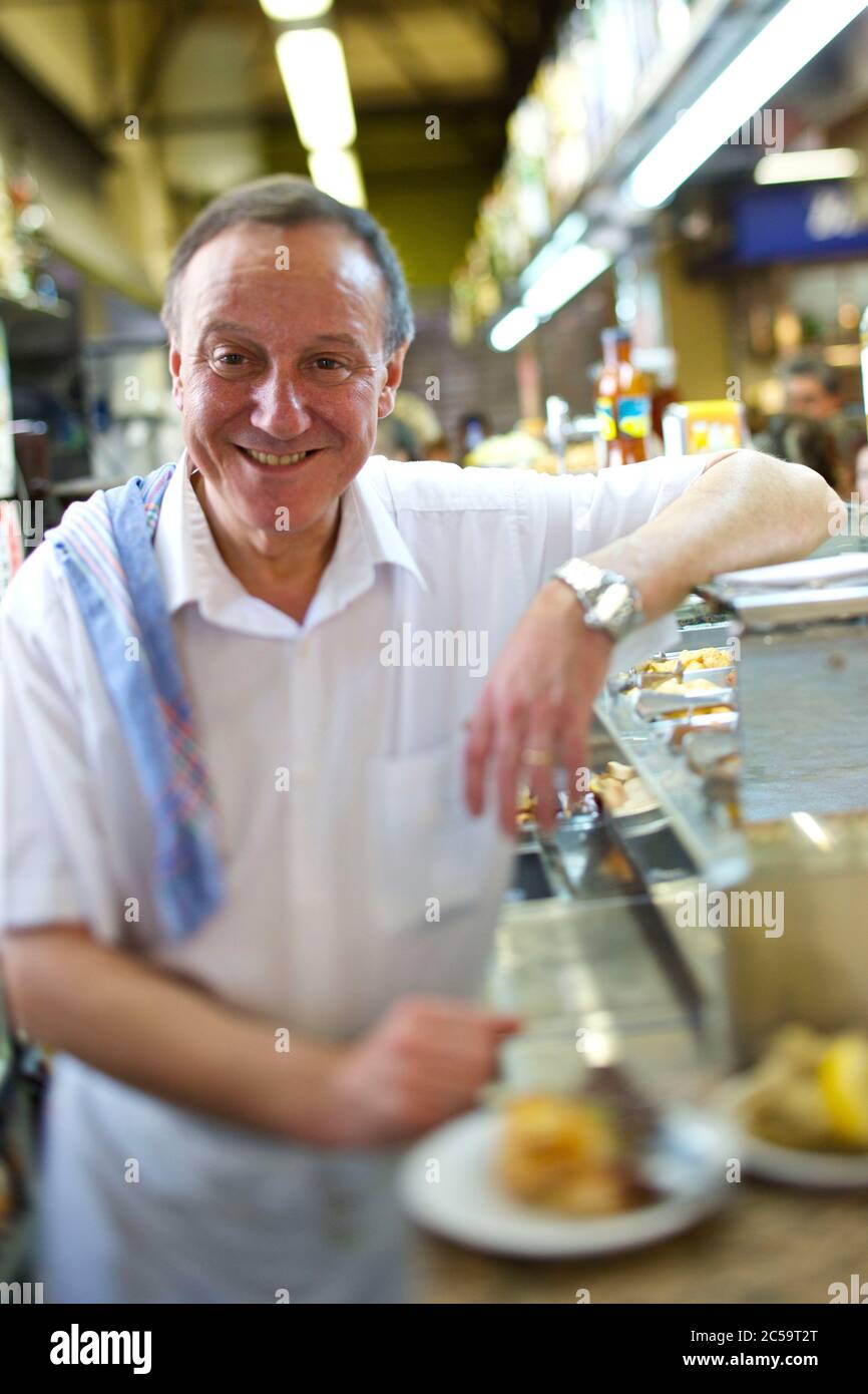 Espagne, les îles Baléares, île de Majorque, ville de palma le marché el olivar José manuel gomez labrador propriétaire Banque D'Images