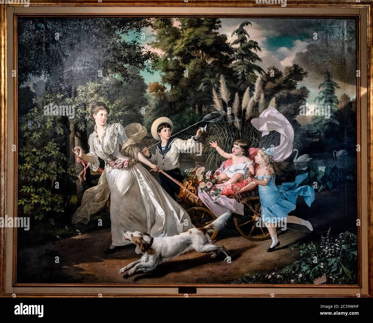 Italie Lazio peinture de Francesco Gai: Princesse Elizabeth Brancaccio avec ses enfants dans le jardin du palais de via Merulana, sur le palais de Braschi de Rome Banque D'Images