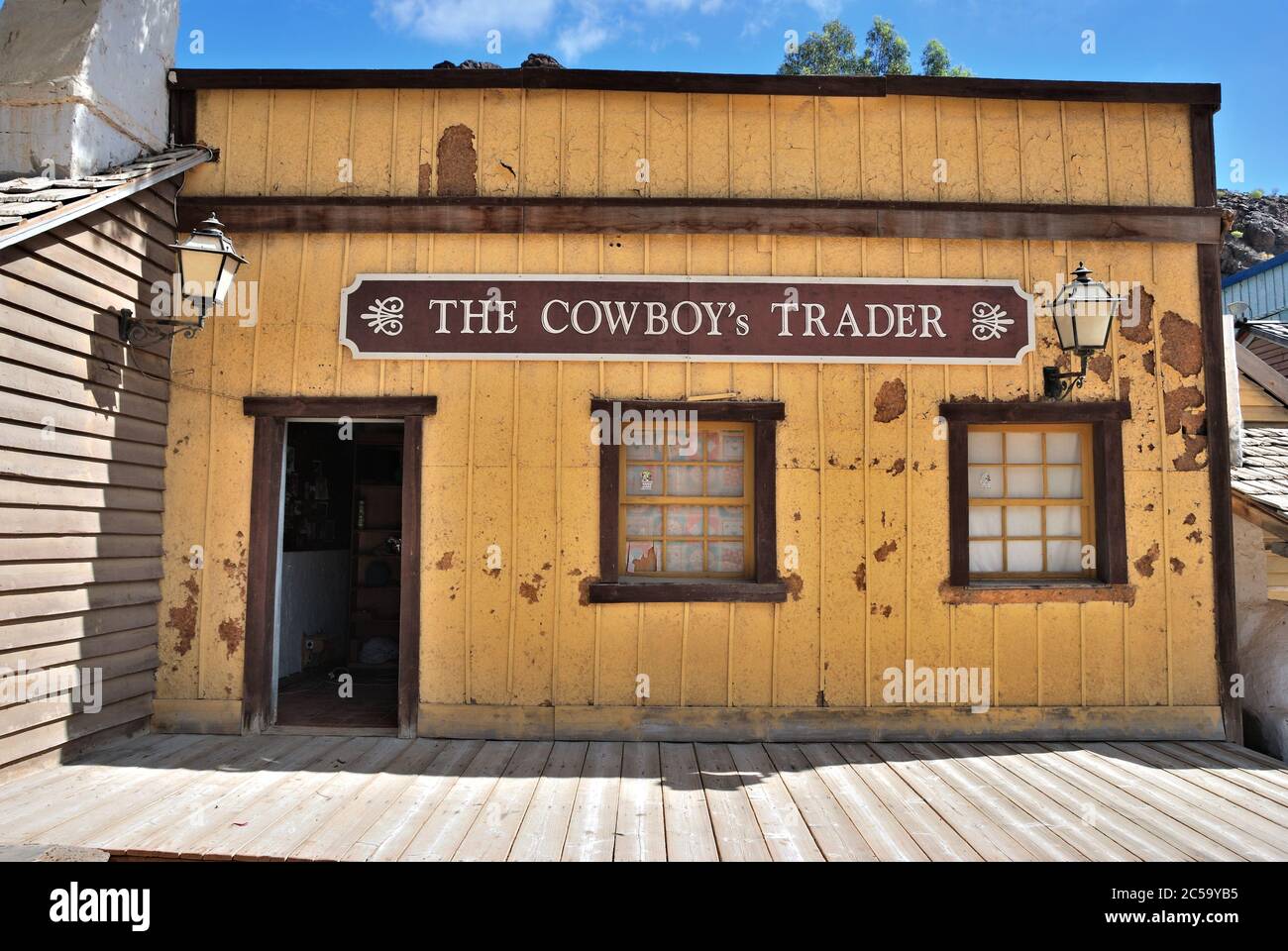 SIOUX CITY, GRAN CANARIA - 20 FÉVRIER 2014 : Maison de commerçants de Cowboys de la ville sauvage de l'ouest à Sioux City. Attraction touristique populaire sur l'île de Gran Canaria Banque D'Images