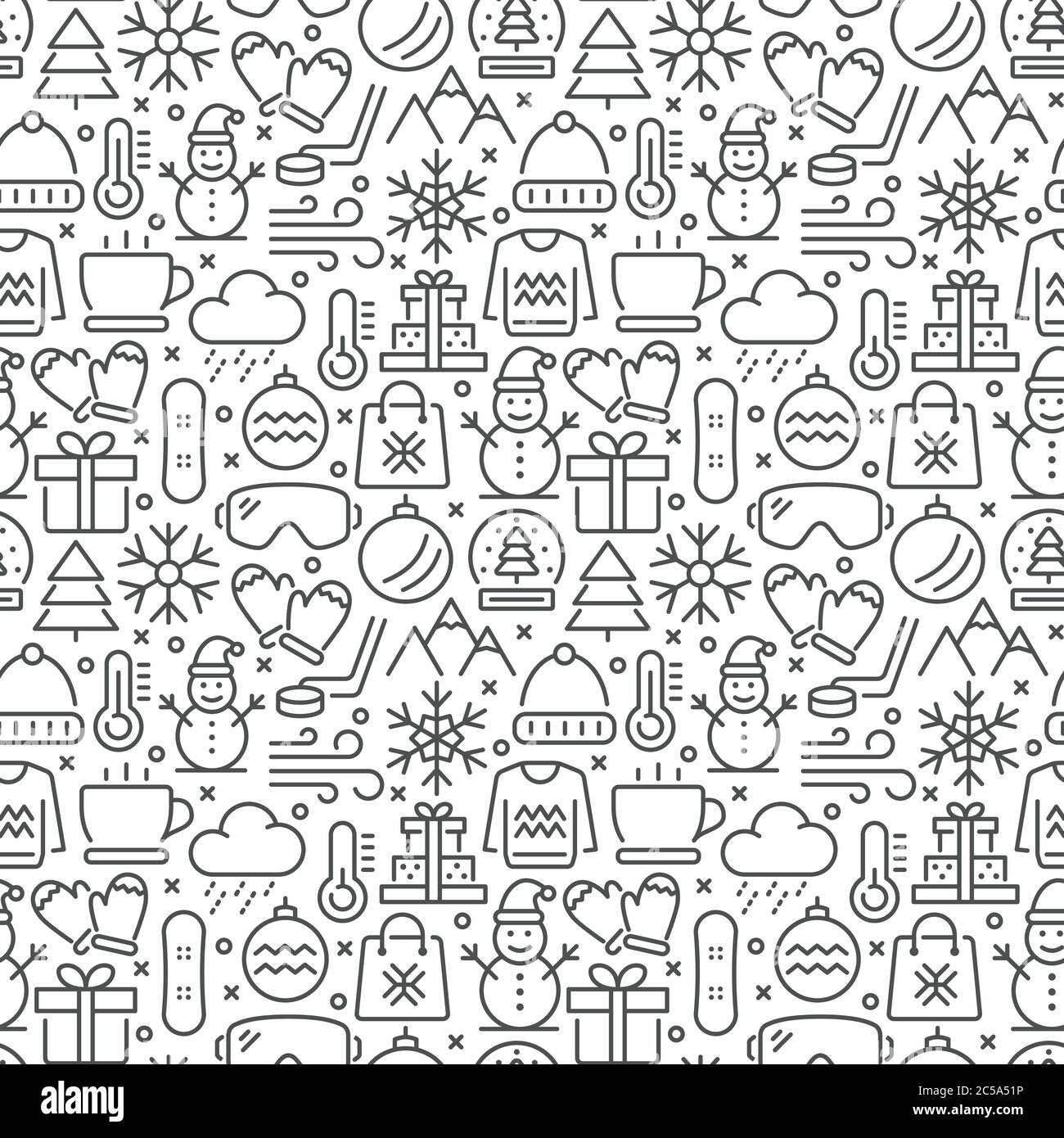 Motif hivernal sans coutures avec icônes en lignes fines Illustration de Vecteur