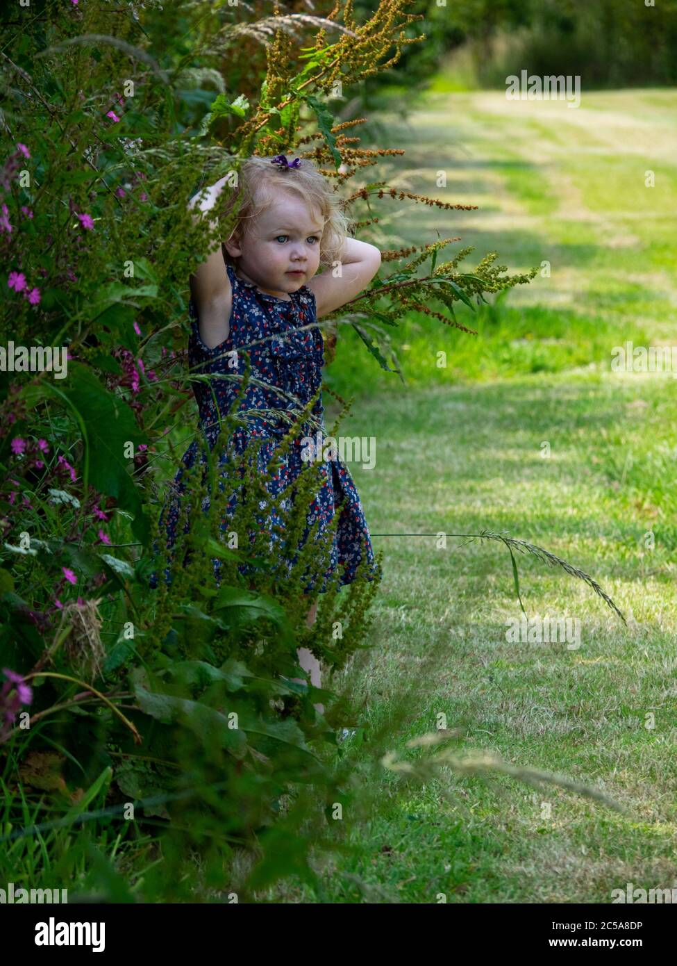 Tout-petit jouant à cache-cache, Royaume-Uni Banque D'Images