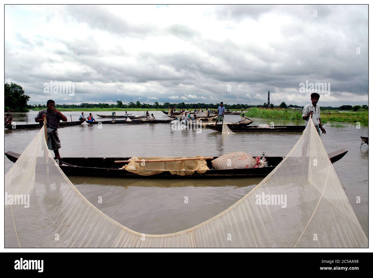 Pêcheurs qui collectent des œufs de poissons d'eau salée provenant de la rivière Haldaa, Hathazari, Chittagong. Haldaa est bien connu dans la communauté de pêche comme poissons de bo Banque D'Images