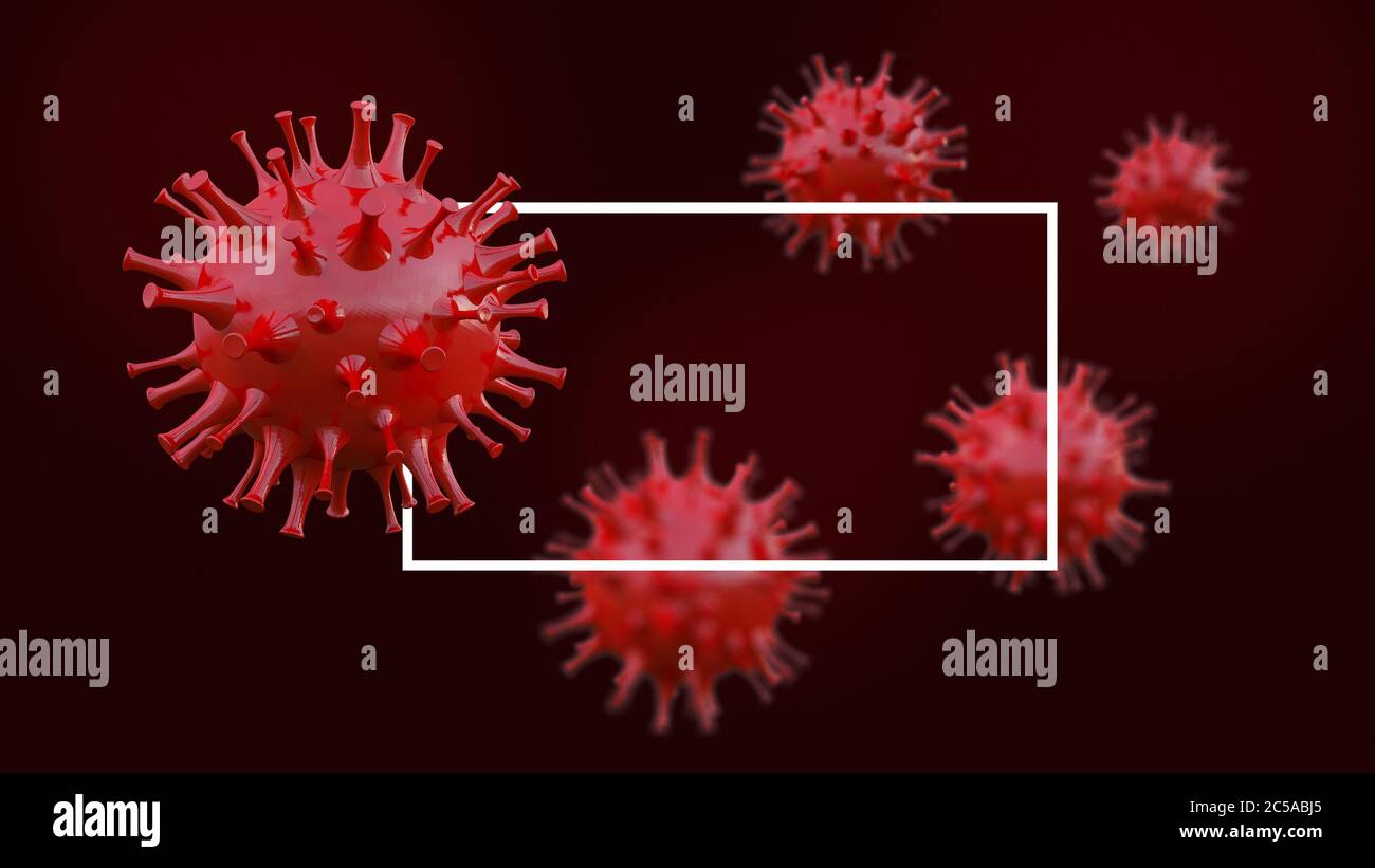 rendu 3d d'un modèle de virus covid-19 simple avec image rouée comme arrière-plan. Maquette de zone de texte Banque D'Images