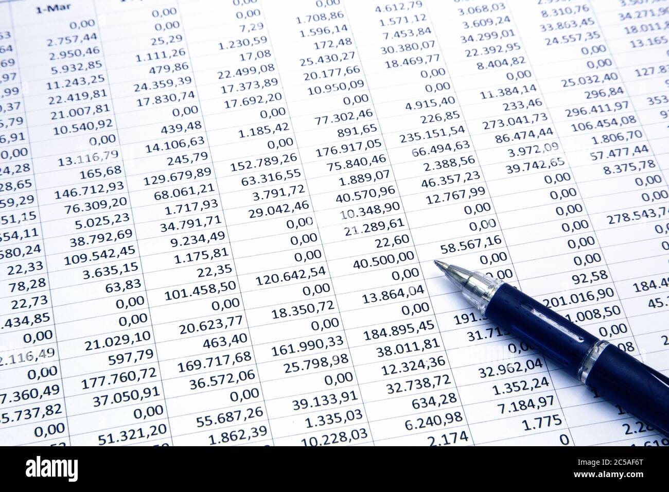 Concept de budget, travail d'homme d'affaires, calculatrice, stylo et rapports comptables Banque D'Images