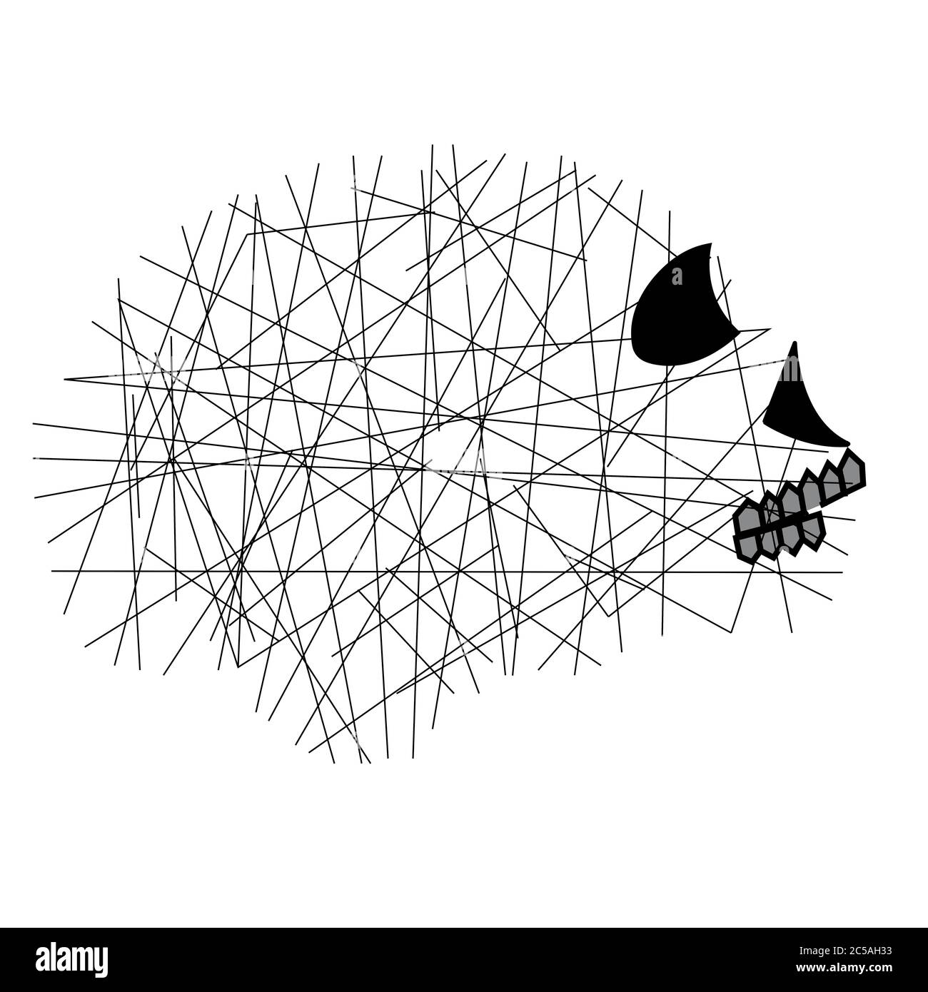 illustration d'un cerveau de crâne avec des neurones droits dans toutes les directions, isolés sur du blanc Banque D'Images