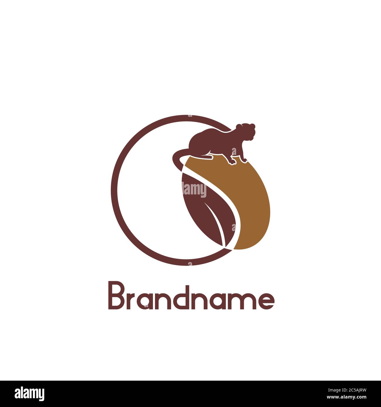 Le logo du café de la cimet, un logo unique avec le concept de la cimet sur le dessus des grains de café, avec une queue circulaire, isolée sur fond blanc. Illustration de Vecteur