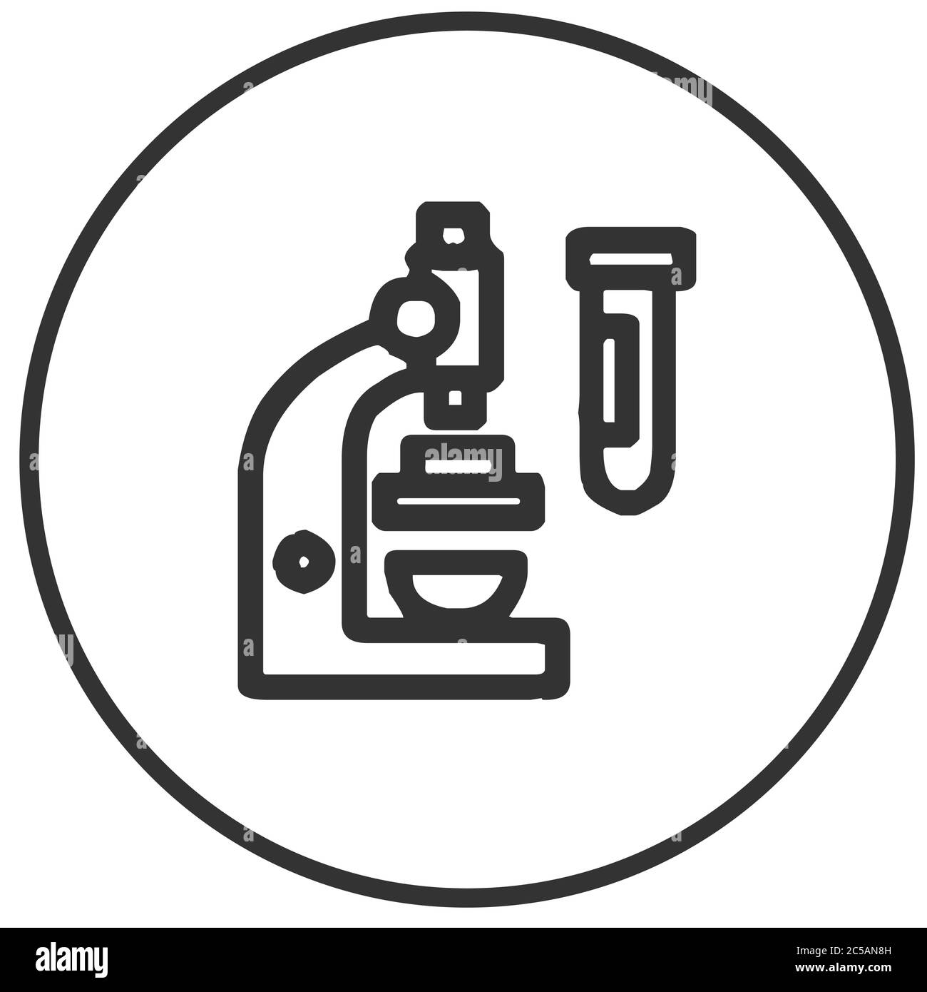 Icône du microscope. Examen de l'échantillon recueilli pour détecter toute contamination éventuelle. Illustration de Vecteur