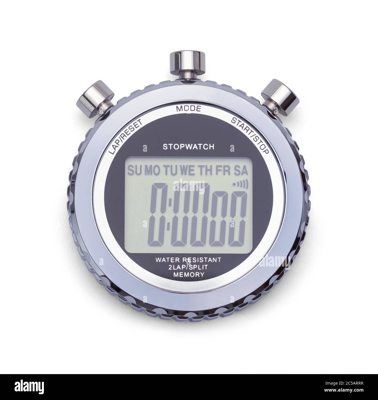 Chronomètre numérique isolé sur fond blanc. Banque D'Images