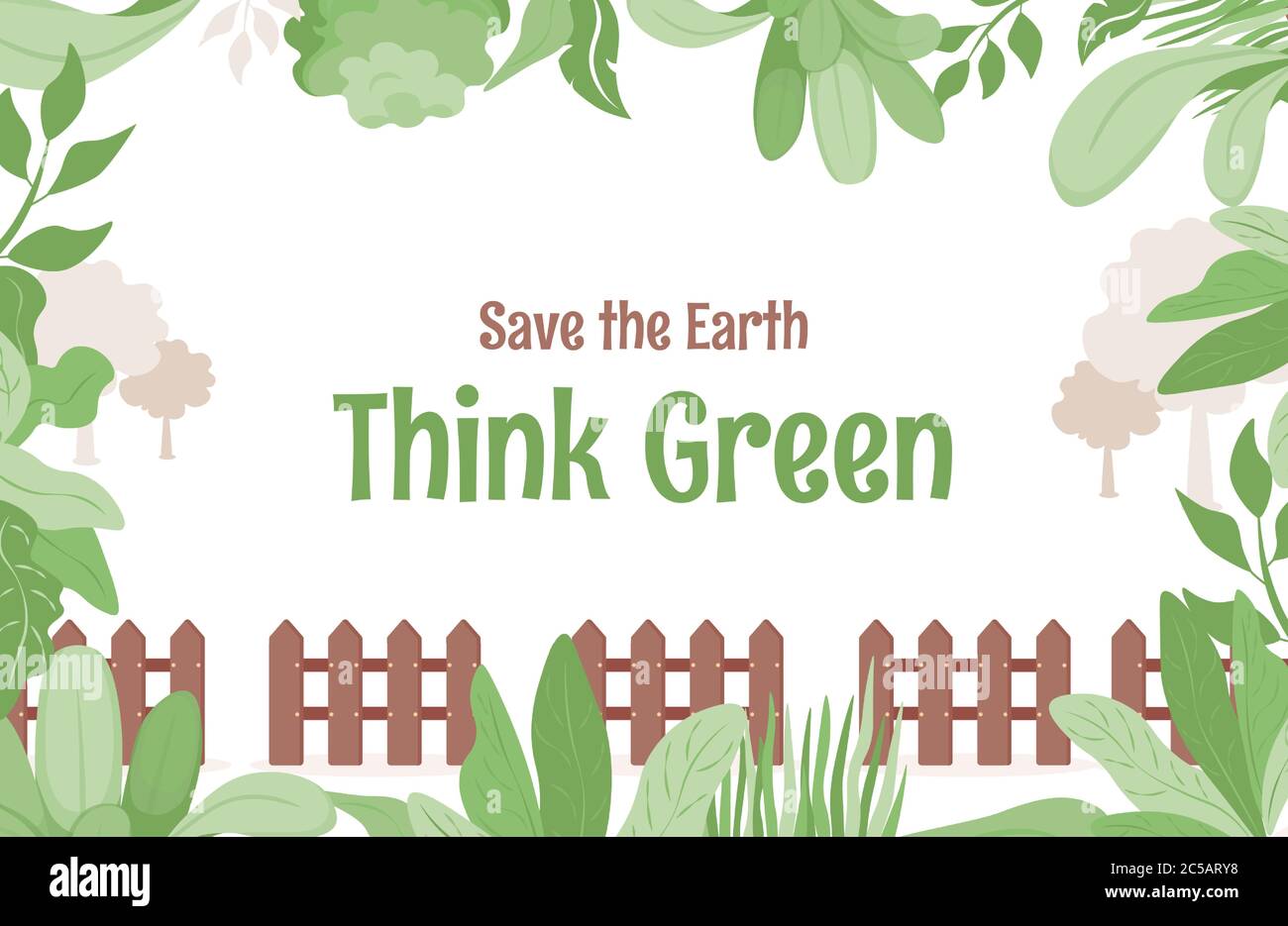 Enregistrez la Terre, pensez vert poster avec espace de texte. Mode de vie écologique, énergie verte, zéro déchet, préservation de l'environnement, protection de l'écologie bannière concept de vecteur plat. Illustration de Vecteur
