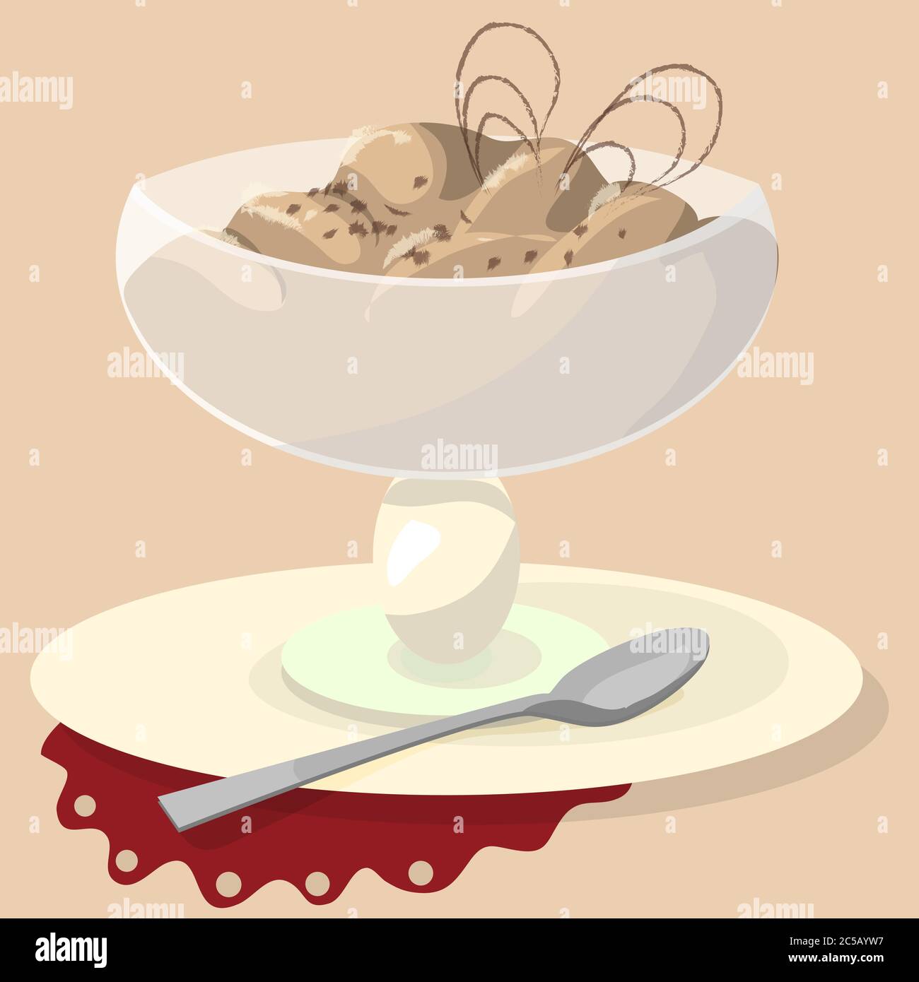 Sundae au chocolat sur fond blanc. Illustration du vecteur de tasse de glace Illustration de Vecteur