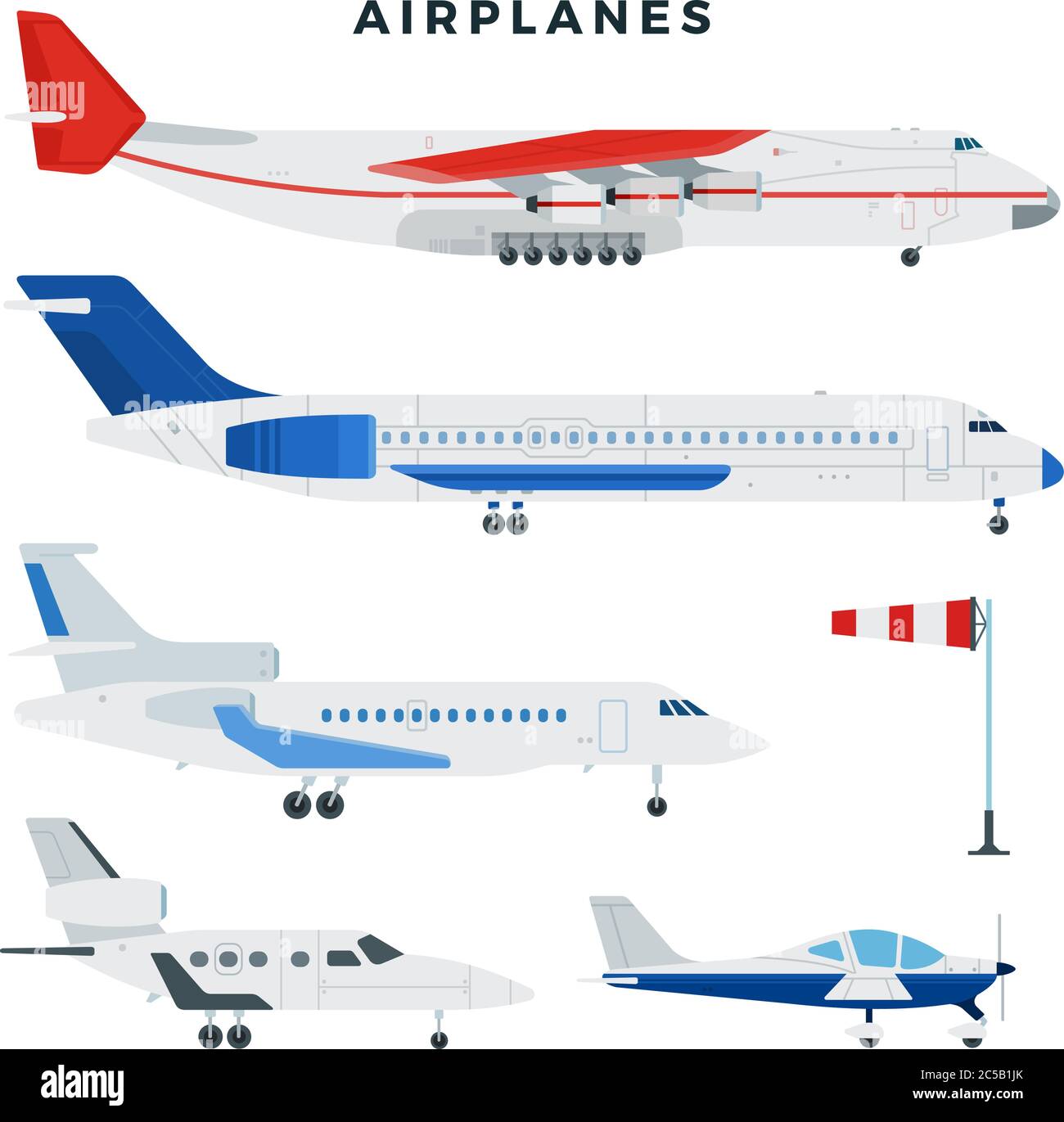 Passager et avion utilitaire, ensemble. Avions, vue latérale. Types modernes de plans. Illustration vectorielle. Illustration de Vecteur
