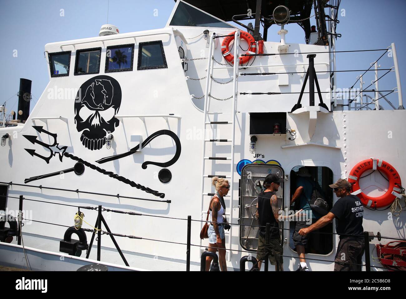 San Diego, Navy Pier, Californie, ÉTATS-UNIS - navire Farley Mowat de la Sea Shepherd conservation Society, contre la chasse à la baleine Banque D'Images