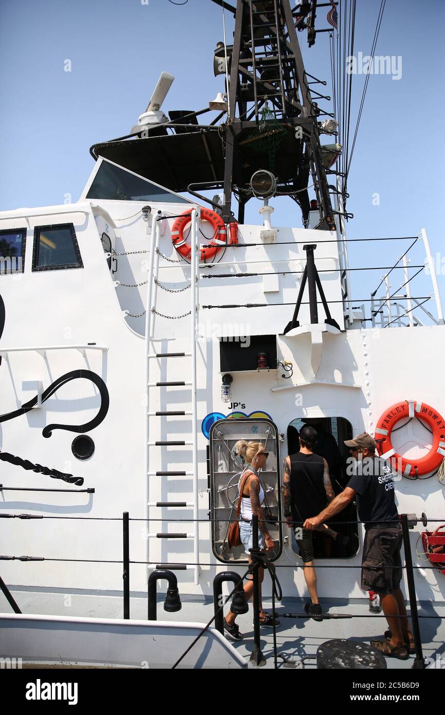 San Diego, Navy Pier, Californie, ÉTATS-UNIS - navire Farley Mowat de la Sea Shepherd conservation Society, contre la chasse à la baleine Banque D'Images
