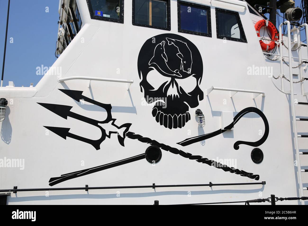 San Diego, Navy Pier, Californie, ÉTATS-UNIS - navire Farley Mowat de la Sea Shepherd conservation Society, contre la chasse à la baleine Banque D'Images